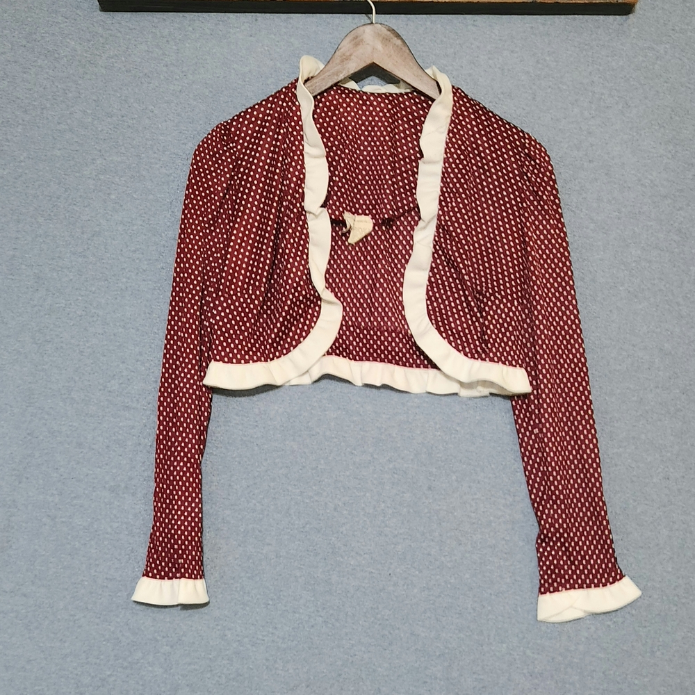 Vintage Polka Dot Ruffle Trim Blouse - Red and White